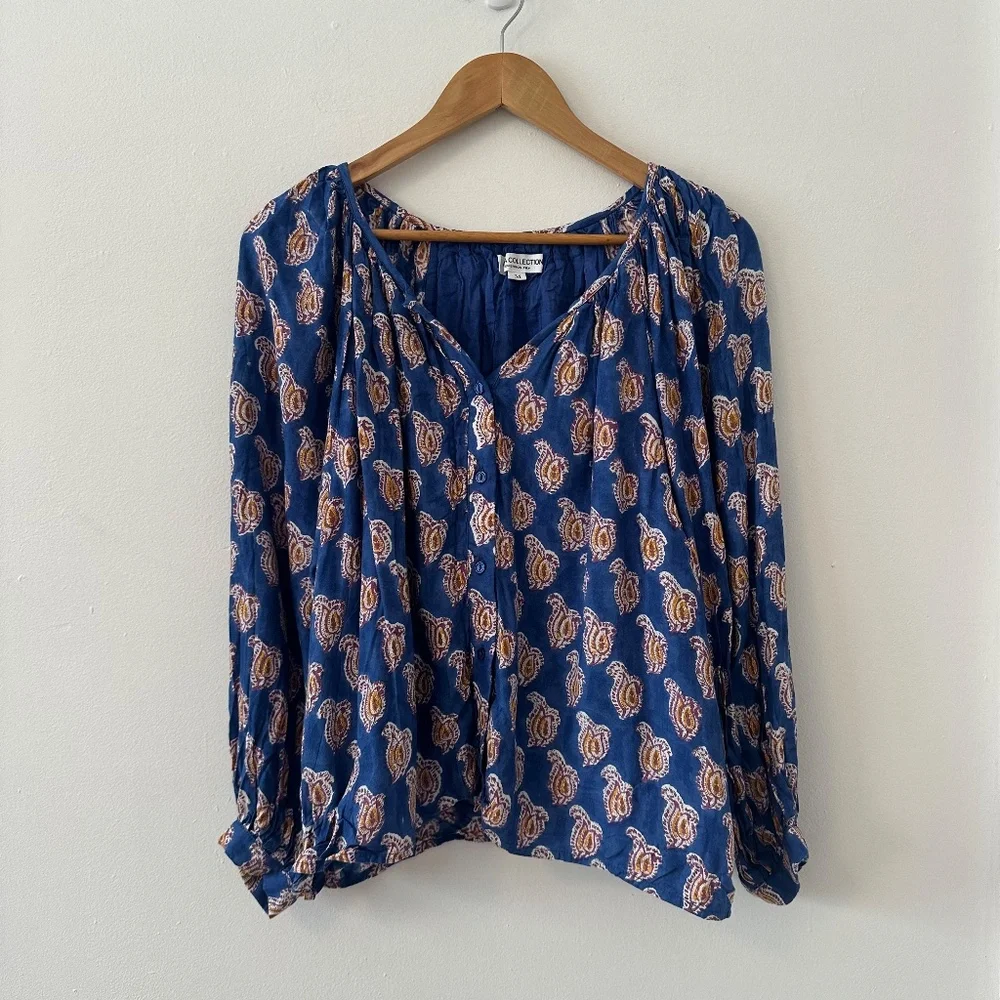 Emerson Fry Frances Blouse in Blue Paisley Flowers | Size Medium - Picture 3 of 13